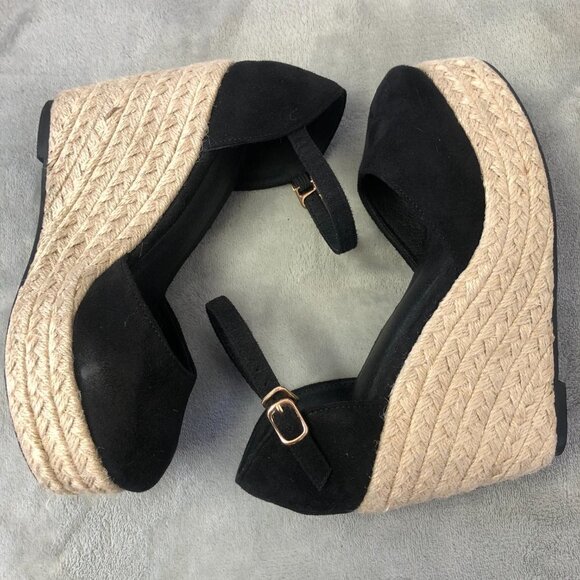 NWOT Black Suede Platform Wedge Espadrilles Size 36 (5.5 US) - Picture 6 of 16